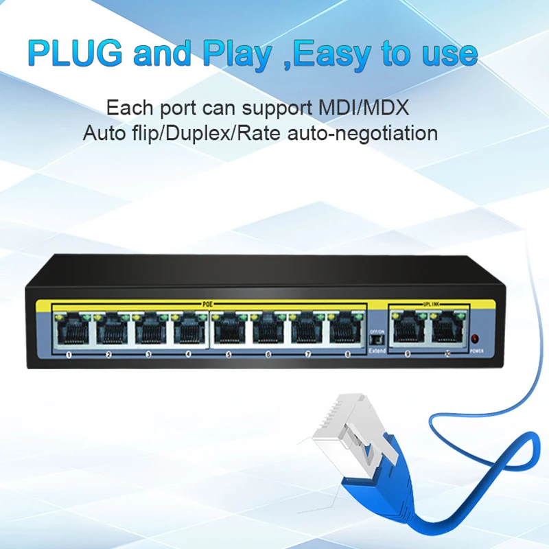 TEROW 52 в 10-портовый POE коммутатор 250 м Трансмиссия 8*10/100 порт + 2*100 UPLINK 2gbps-полный