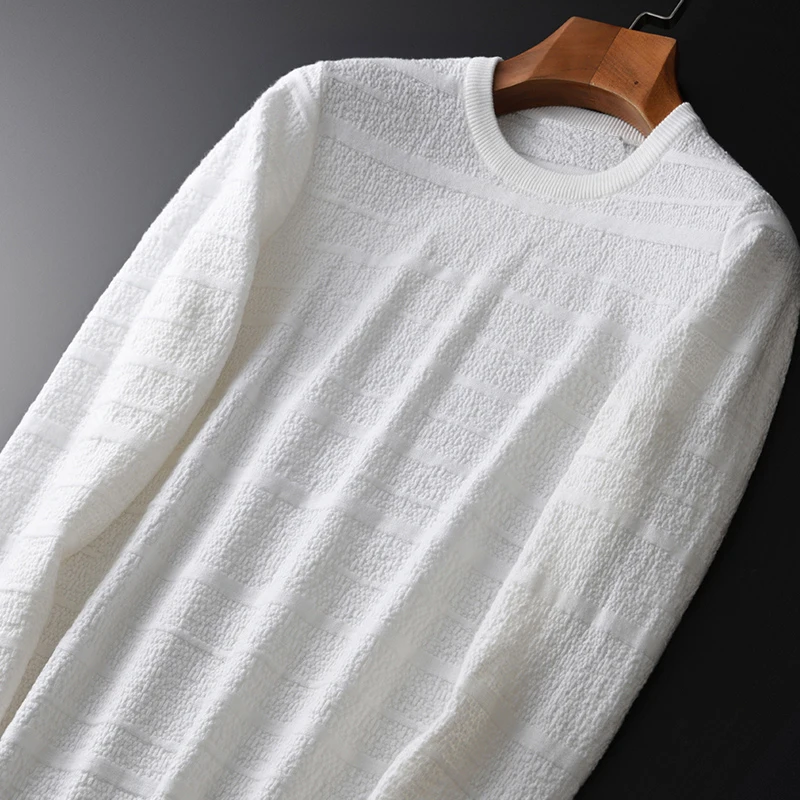 Minglu Mens Sweater Luxury Soft 3d Jacquard Knitting Round Neck Male Autumn And Winter Slim Fit Elasticity Sweaters Man | Мужская одежда