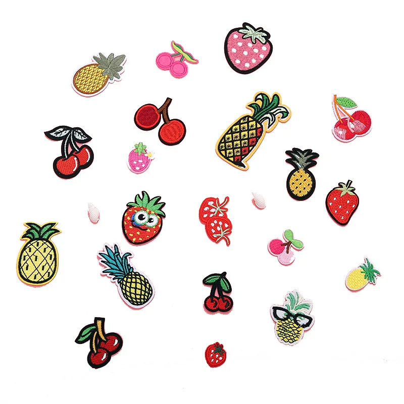 

100pcs/Lot Small Fun Anime Embroidery Patch Pineapple Cherry Pink Strawberry Shirt Bag Clothing Decoration Craft Diy Applique