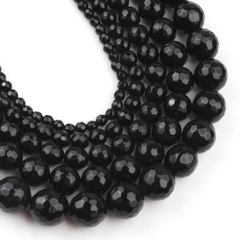 Бусины из натурального черного агата с гранями для изготовления ювелирных