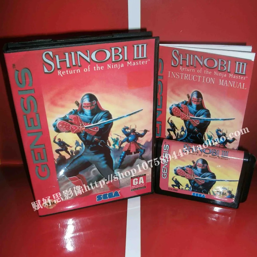Новое поступление Sega MD игра Shinobi 3 с коробкой и руководством для 16 бит игровой