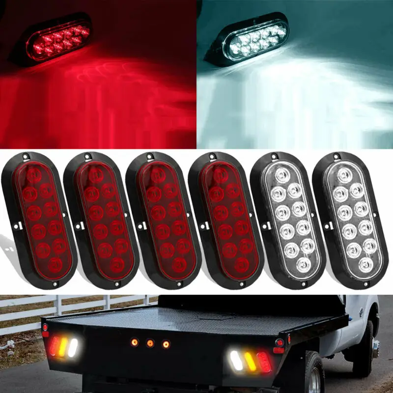 

6" Automotive LED Tail Lights PC Lens + ABS Housing 4 Red + 2 White 10LED