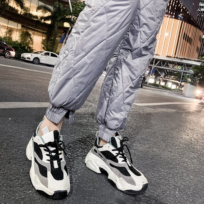 

2020 Korean Cotton Down Pants Winter Pants Women Streetwear White Artificial Down Thick Warm Pants Trousers Women Japanese Hot