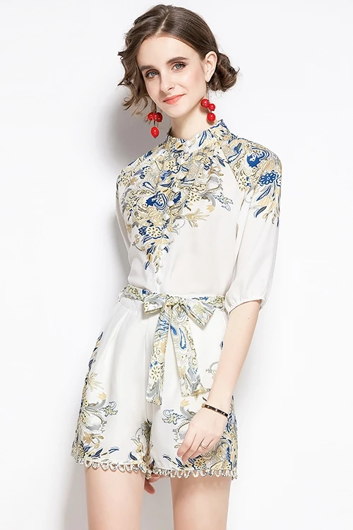 

2020 New Women Set Office Lady Short Single Breasted Sashes Button Fly Summer Two Piece Set Stand Collar Above Knee Mini Elagant