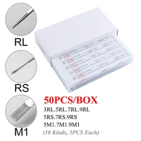 50pcs body piercing needles rl rs m1 surgical steel disposable sterilze tatoo needle curved round liner high grade equipment