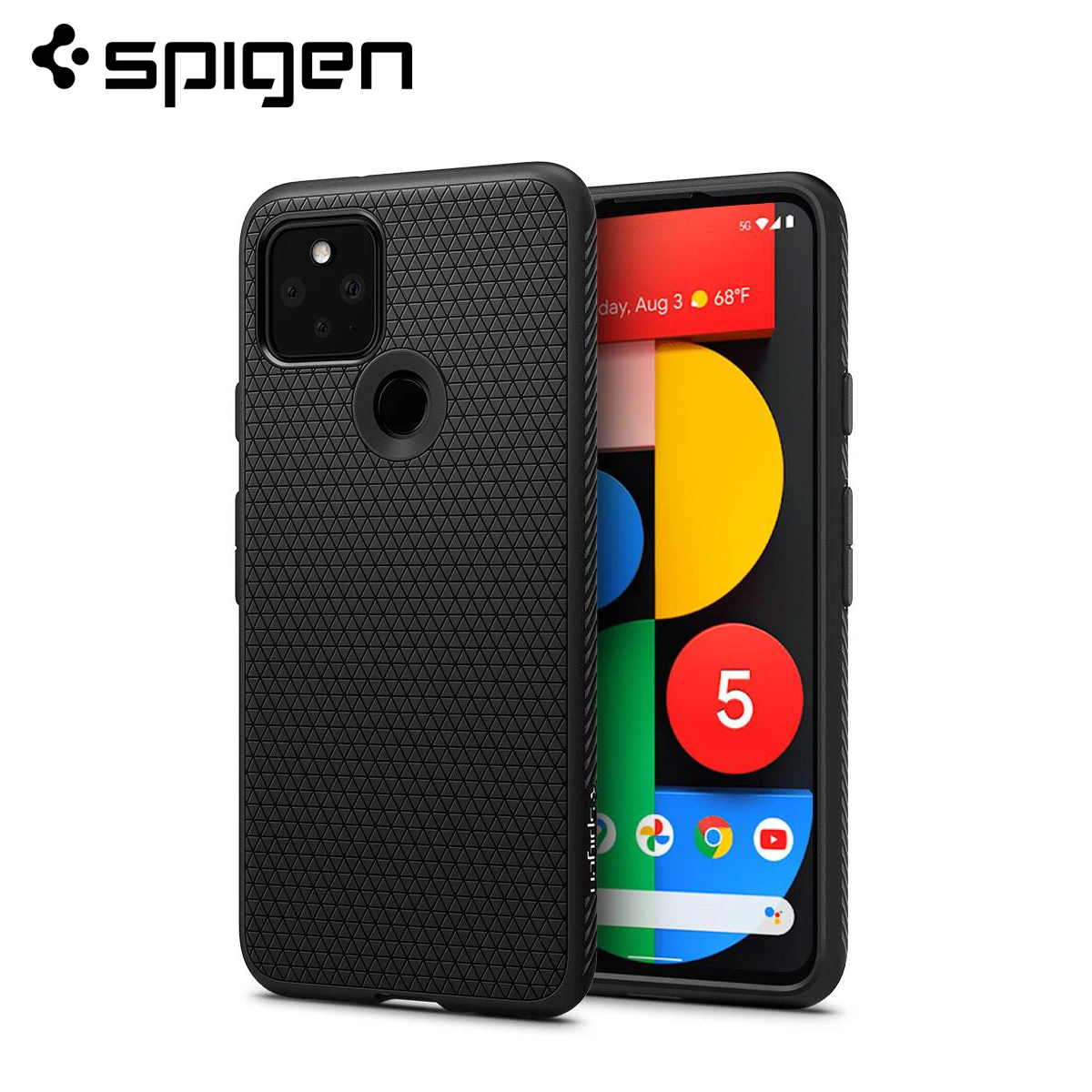 Чехол Spigen Liquid Air для Google Pixel 5 матовый черный Противоскользящий гибкий легкий