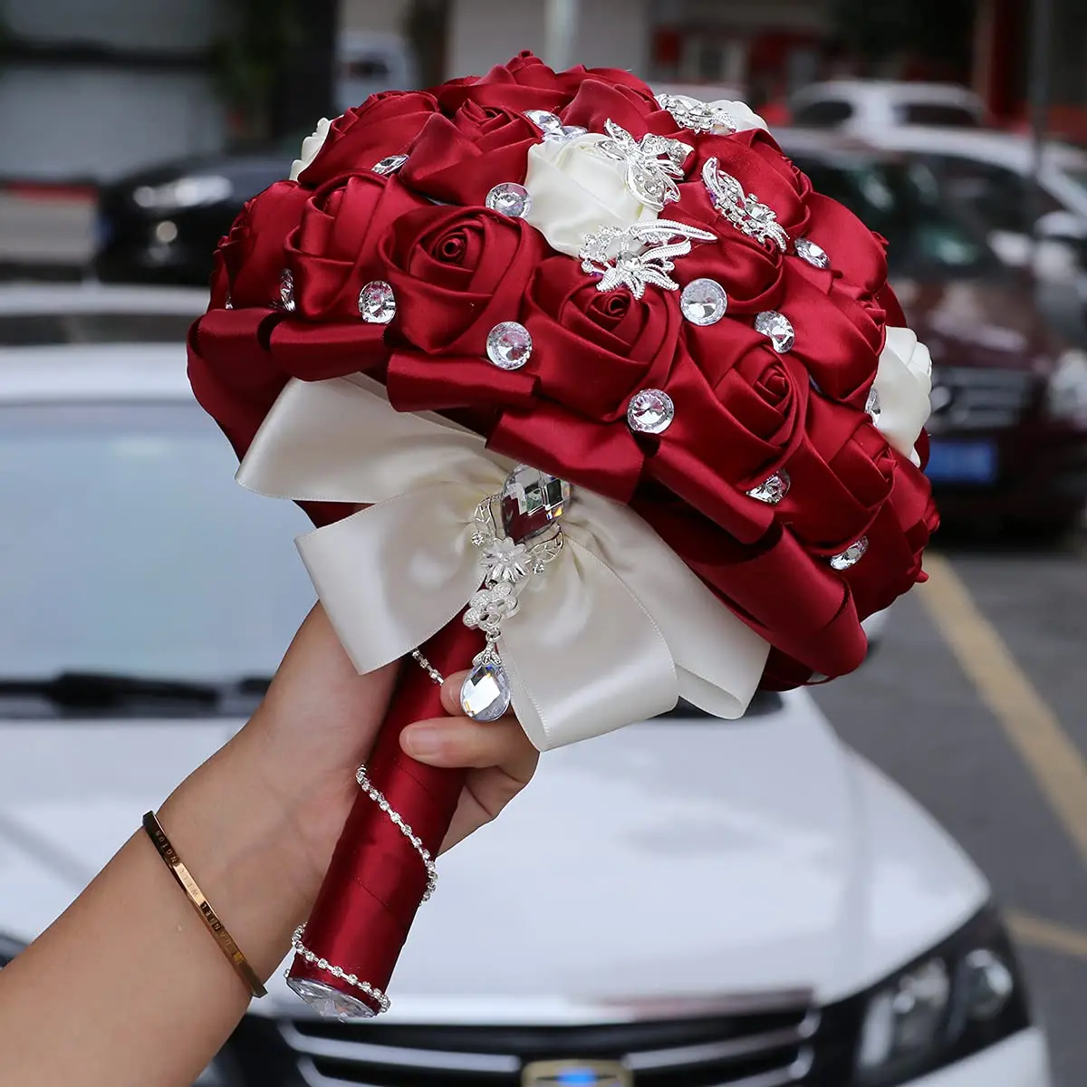 

ride Bridesmaid Rhinestone Bouquet Brooch Wedding Bouquet Ribbon Handmade Party Church Decoration Multicolor