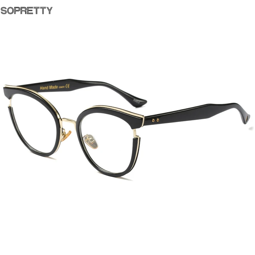 

Women Retro Myopia Prescription Glasses Frame ,Black Cat Eyes Eyeglasses Large Frame Flat Mirror Eyegwear Frames F7551