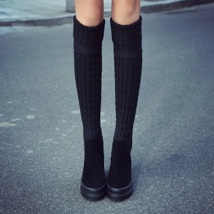 Высокие сапоги до бедра колена Сапоги выше женские вязанная отделка
