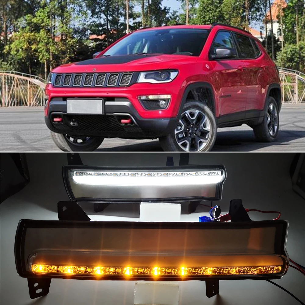 Дневные ходовые огни для Jeep Compass 2017 2018 2019 2020 2 шт. динамические желтые указатели