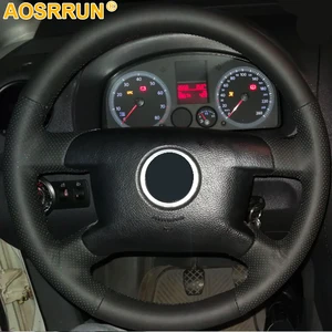 black leather car steering wheel cover for volkswagen vw t5 transporter caddy caravelle 2003 2005 2004 2006 2008 2009 free global shipping