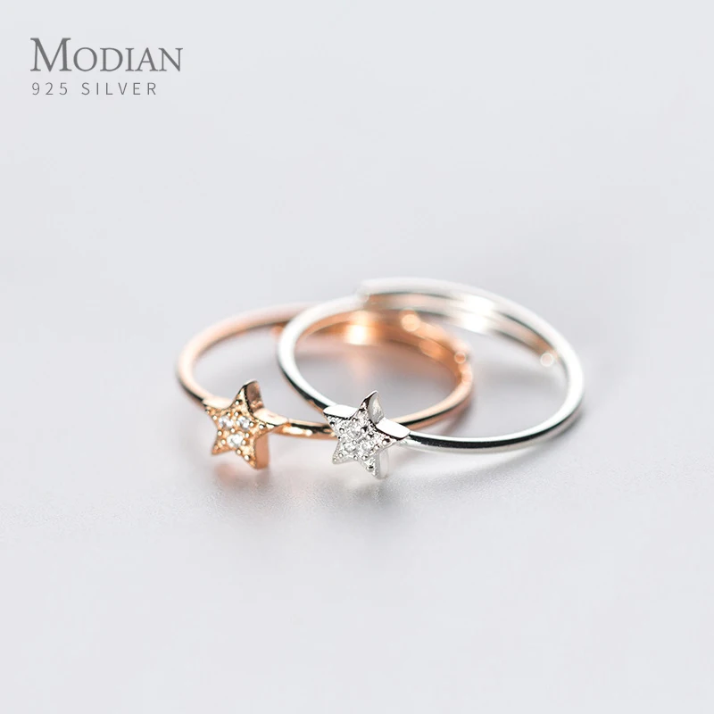 Modian розовое золото цвет мерцание циркония звезды кольцо для женщин Настоящее 925