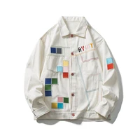 autumn colorful spliced white jackets long sleeve fashion hip hop high street coats letters emboridery loose outerwear 2021