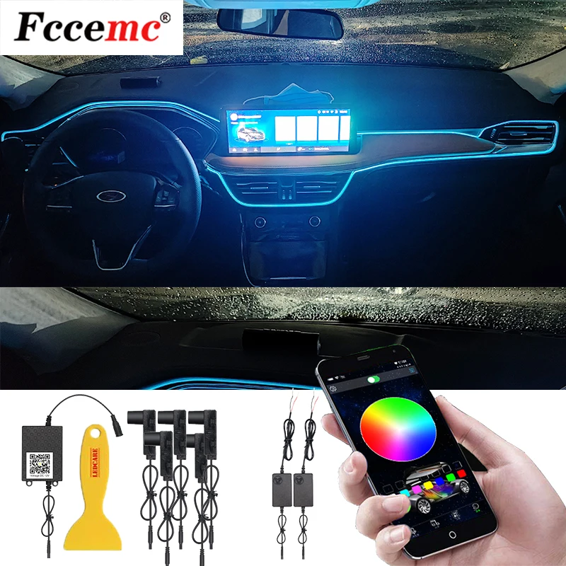 

Автомобильная светодиодная направляющая освещения, атмосферная лампа RGB, атмосферное освещение для автомобиля, внутренсветильник освещен...