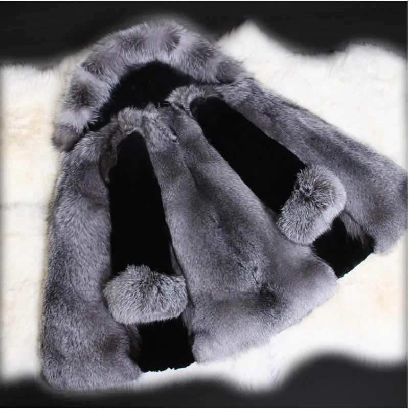Fashion Women's Autumn And Winter Models Of Imitation Fox Fur Black Mink With Silver Fox Coat Office Lady WOMEN Single Breasted