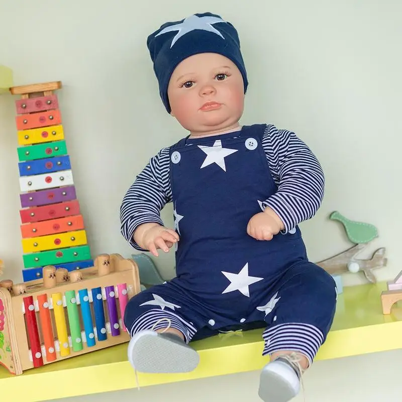 

24 Inch Silicone Reborn 60CM Cute Dolls Set Infant Accessories Blue Soft Newborn Vinyl Baby Star Toddler Silicone Cloth P2T