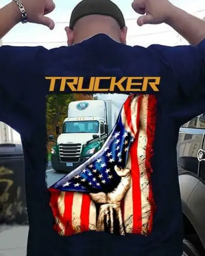 Футболка тракер с американским флагом мужская темно синяя Размеры M 3Xl|Мужские