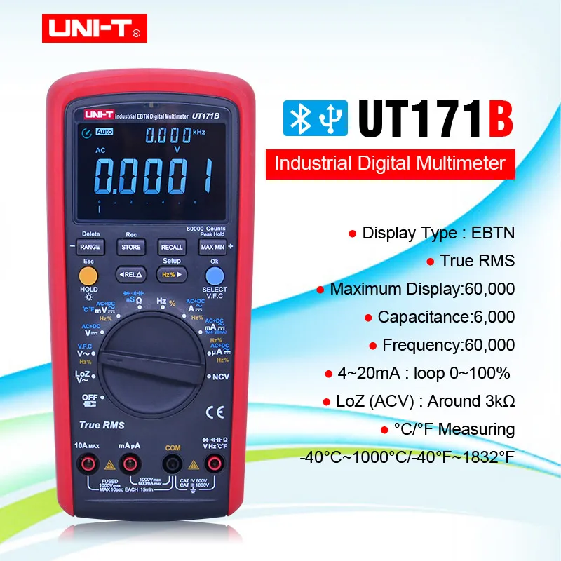 UNI T UT171B Промышленный Цифровой мультиметр True RMS автоматический диапазон приема 60K