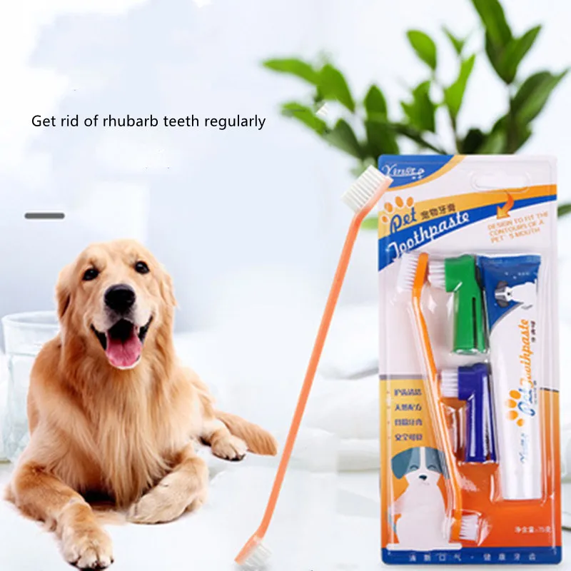 

Pet Toothbrush Set Healthy Edible Toothpaste Dog Help Reduce Tartar and Plaque Buildup Dog Oral Teeth Cleaning Care Pet Supplies