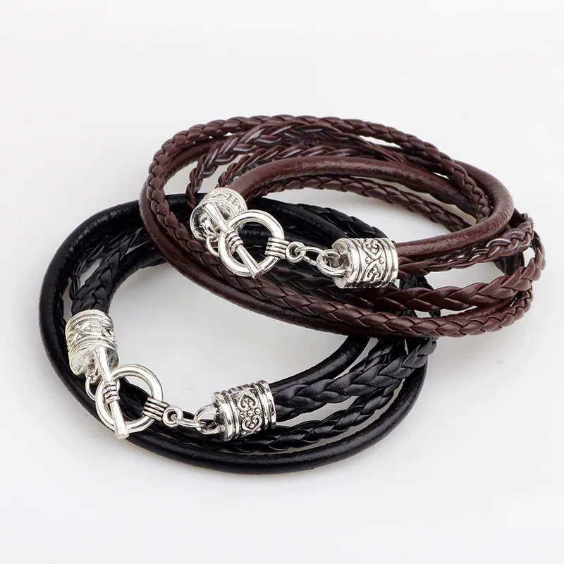Многослойный браслет из воловьей кожи в стиле панк для мужчин и женщин 2018 крутой