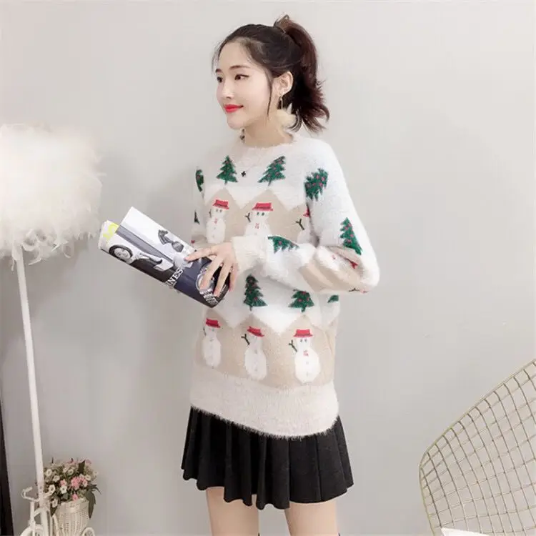 Женский мохеровый свитер с рождественской елкой Подиумные цветные толстые