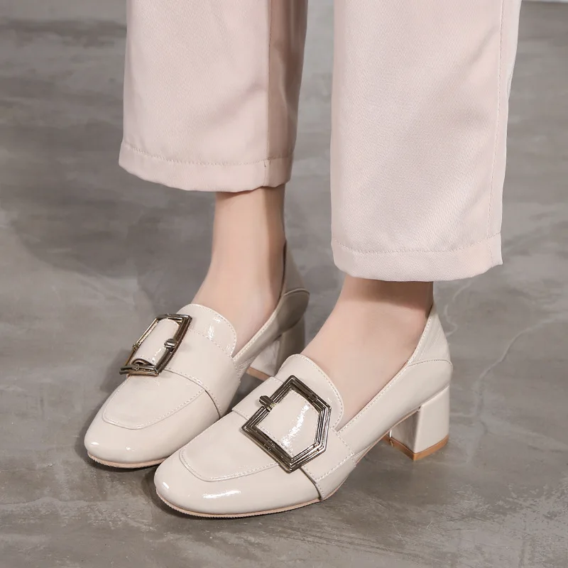 

Women Shoes Autumn Patent Leather Ballet Flats Casual Female Sneakers Buckle Square Toe Oxfords British Style Slip-on All-Match