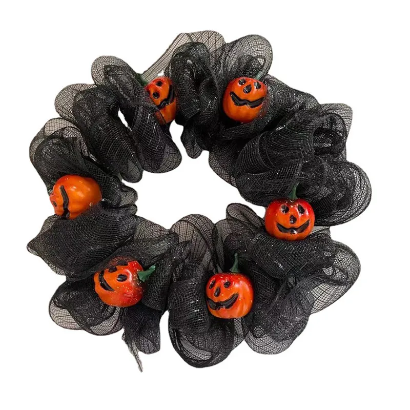 

Венок на Хэллоуин 15,7 дюйма для входной двери с марлевой тыквой, украшения на Хэллоуин, черная Подвеска для вечеринки