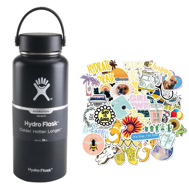 Бутылка для воды hydro flask с наклейками нержавеющая сталь занятий спортом на