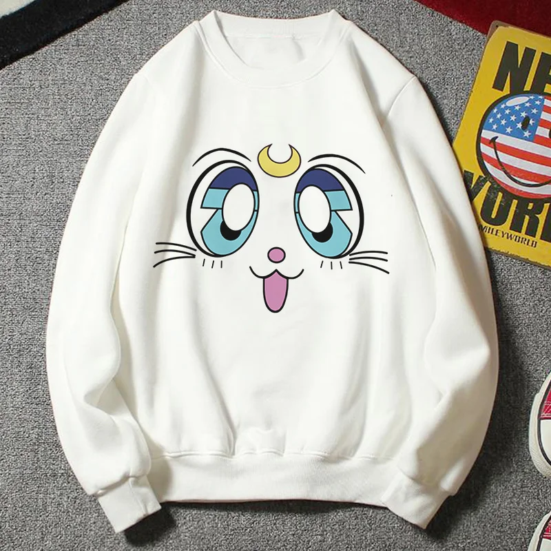 Новая толстовка женская Kawaii Мода плюс размер повседневная одежда Harajuku Мультфильм Ulzzang стиль Сейлор Мун Толстовка забавная половина Толстовка - Цвет: 2856
