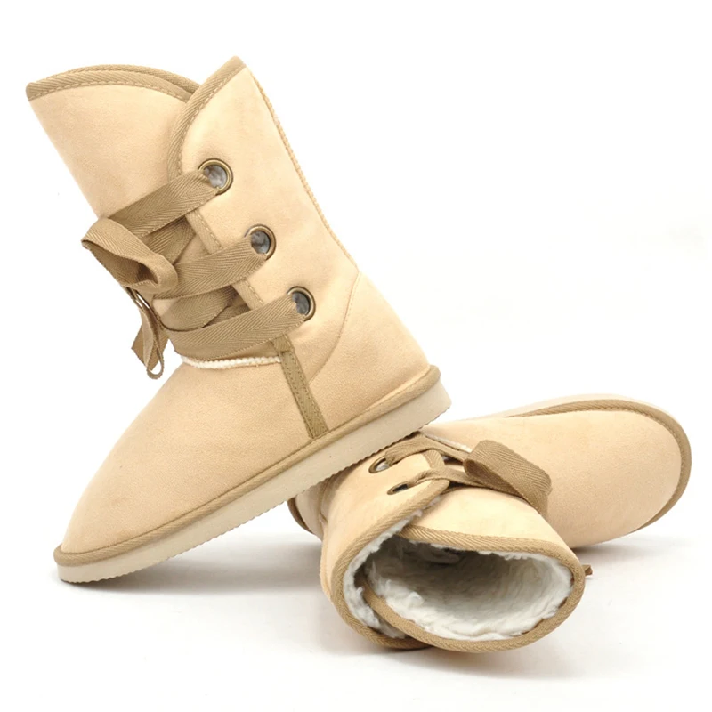 

2020 Fashion Lace Up Women High Winter Boots Sheepskin Suede Leather Wool Fur Lined Snow Boots with Bow-knot for Women Purple