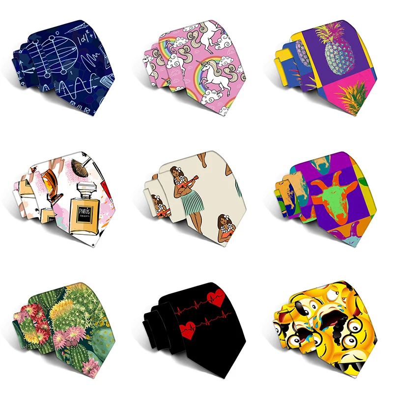 

2020 New Fashion 8cm Width Creative 3D Printed Men's Tie Wedding Party Business Slim Polyester Ties For Men Fun Printing Necktie