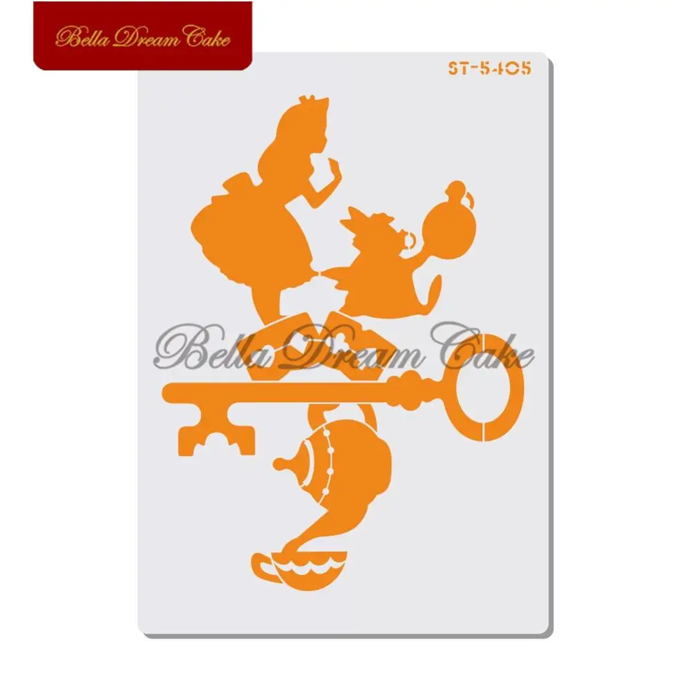 Мультяшный трафарет с изображением девушки из фильма заварочного чая и ключа для