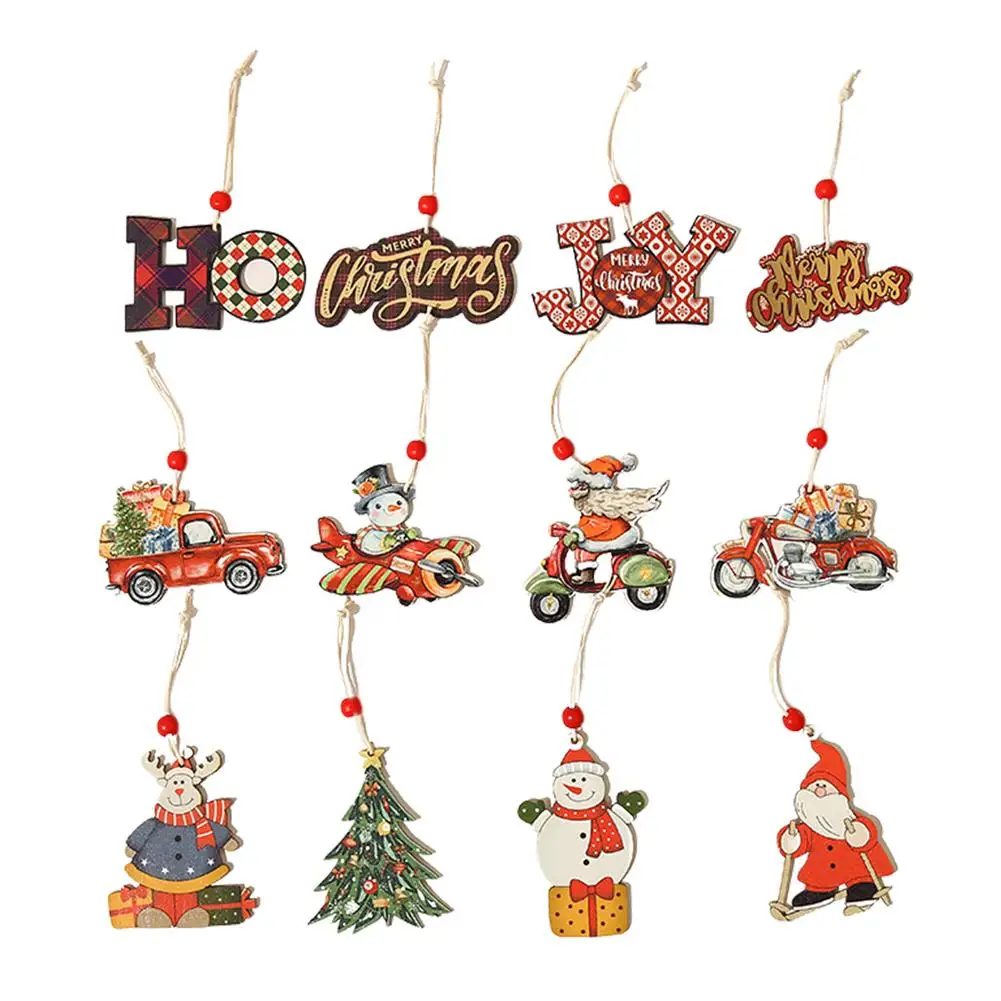 

12pcs Christmas Pendant Wooden Painted Colorful Car Xmas Tree Drop Ornaments Decorations For Home Kids Toys Gift Xmas New Year
