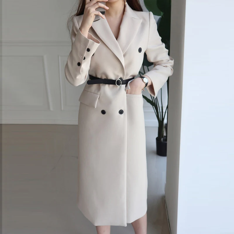 2019 новый осенний элегантный длинный пиджак Женский Повседневный однотонный с