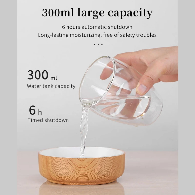 

Mini Portable 300ml Wood Grain Mountain Air Humidifier USB Cool Mist Maker Aroma Diffuser with LED Night Lamp Fogger