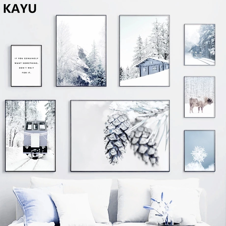 

Настенная картина с изображением зимнего снежного леса и крупного рогатого скота, настенная Картина на холсте, скандинавские постеры и при...