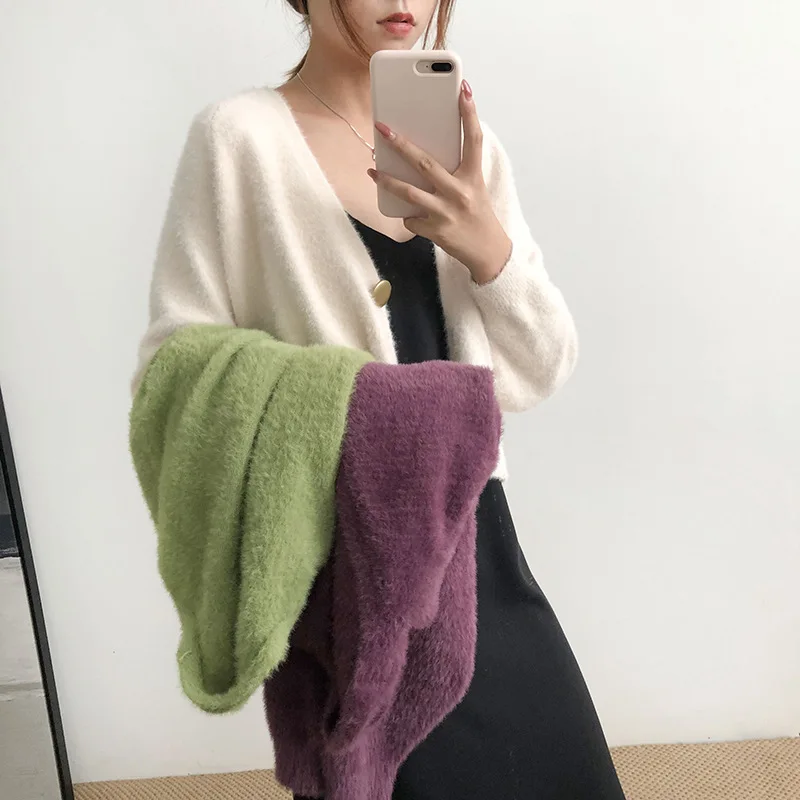 Новинка 2020 женский розовый вязаный кардиган на одной пуговице с длинным рукавом