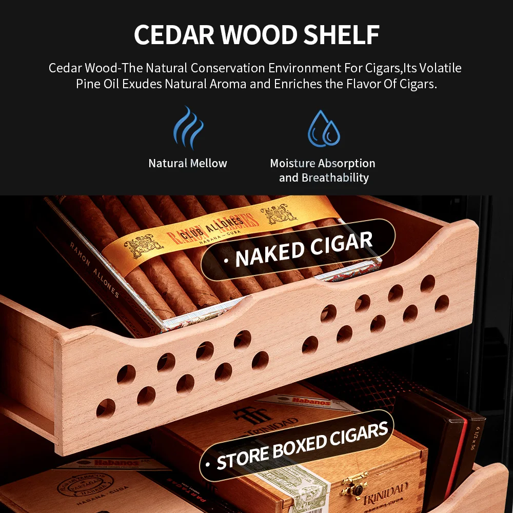 Humidificador de madera de cedro espa&ntilde;ol, refrigerador el&eacute;ctrico para cigarros, vino, gabinete para t&eacute;, humectante, sin ruido, ahorro de energ&iacute;a-3