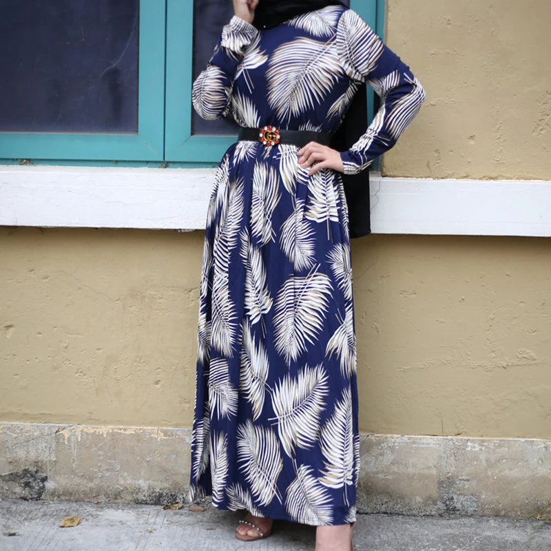 Женское длинное платье Siskakia трапеция с длинными рукавами и принтом перьев