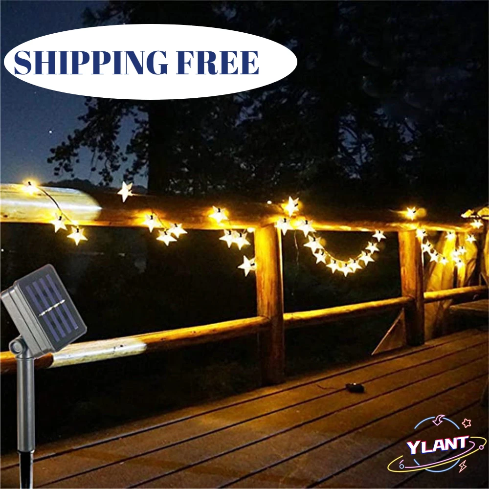 

Новая светодиодный ная гирлянда со звездами на солнечной батарее, 20/30/50 светодиодов, Сказочная гирлянда, освещение для сада, Рождества, свад...