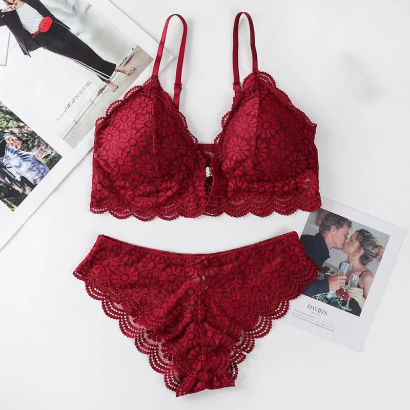 

Women Bra Sets Lingerie Lace Bralette Ultra-Thin Panties Backless Padded Underwear Sexy Soft Briefs Sets Female Intimates