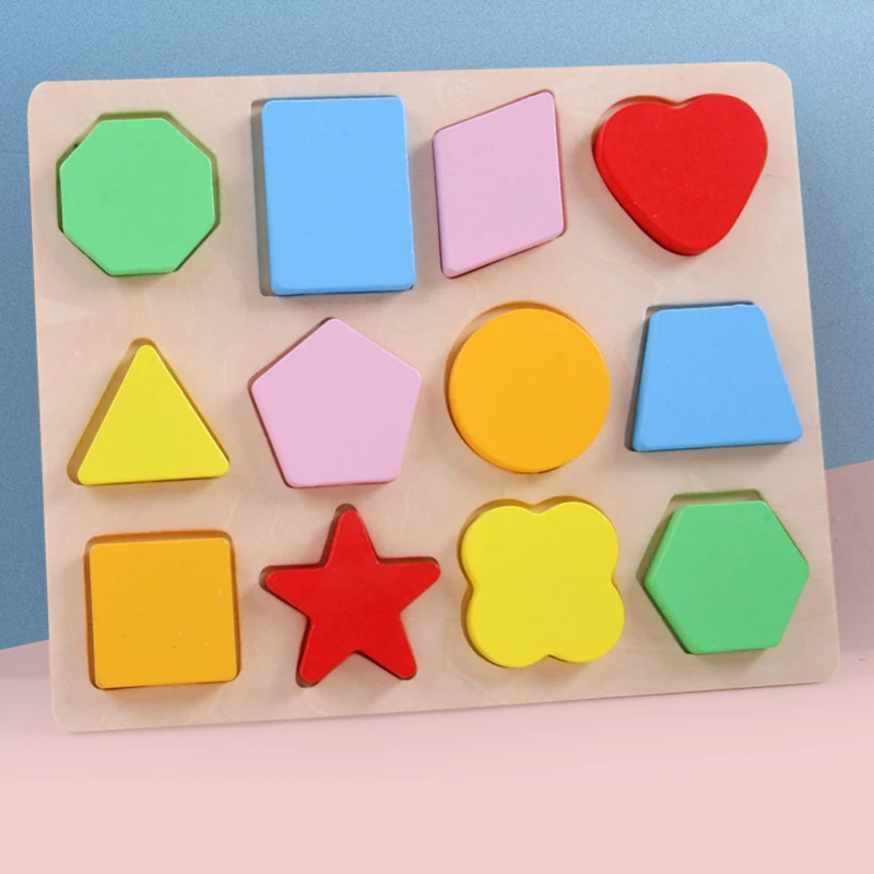 

Hot Sale Geometric Shape and Color Matching Toys Wooden 3D Puzzles Baby Montessori Early Educational Learning Toy for Children