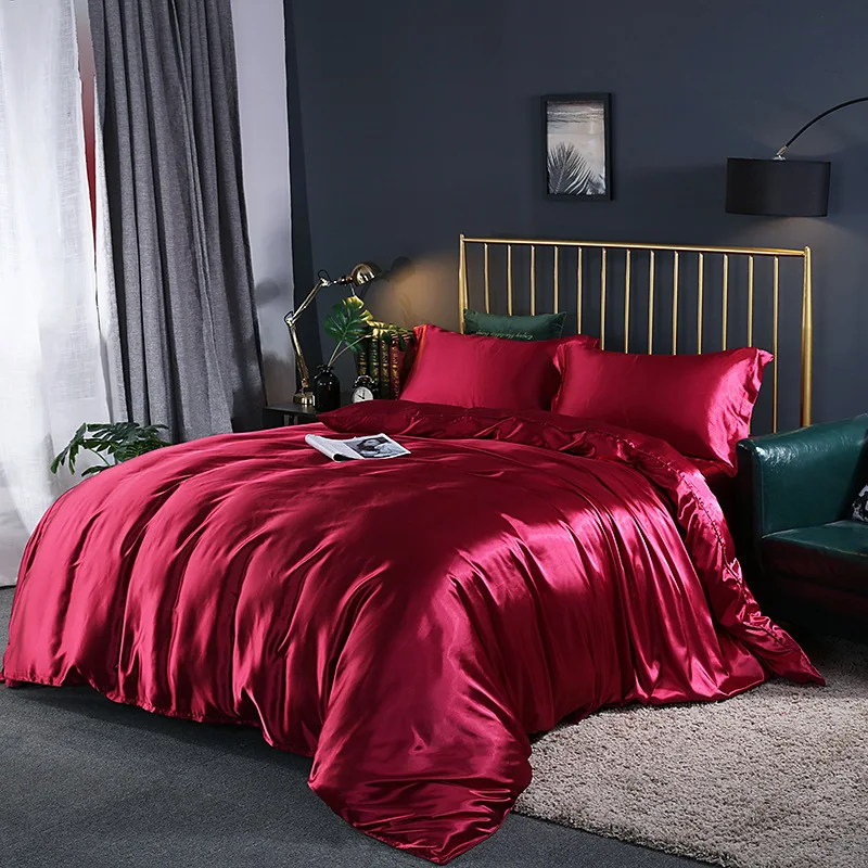 

Luxury Solid Color Bedding Set All Size Duvet Cover Bed King Queen Comforter Bed Red Quilt Cover High Quality for Adults