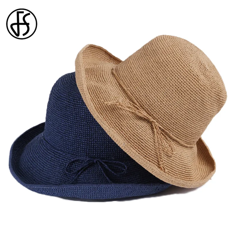 Женская соломенная шляпа FS складывающаяся пляжная с широкими полями летняя 2020 |