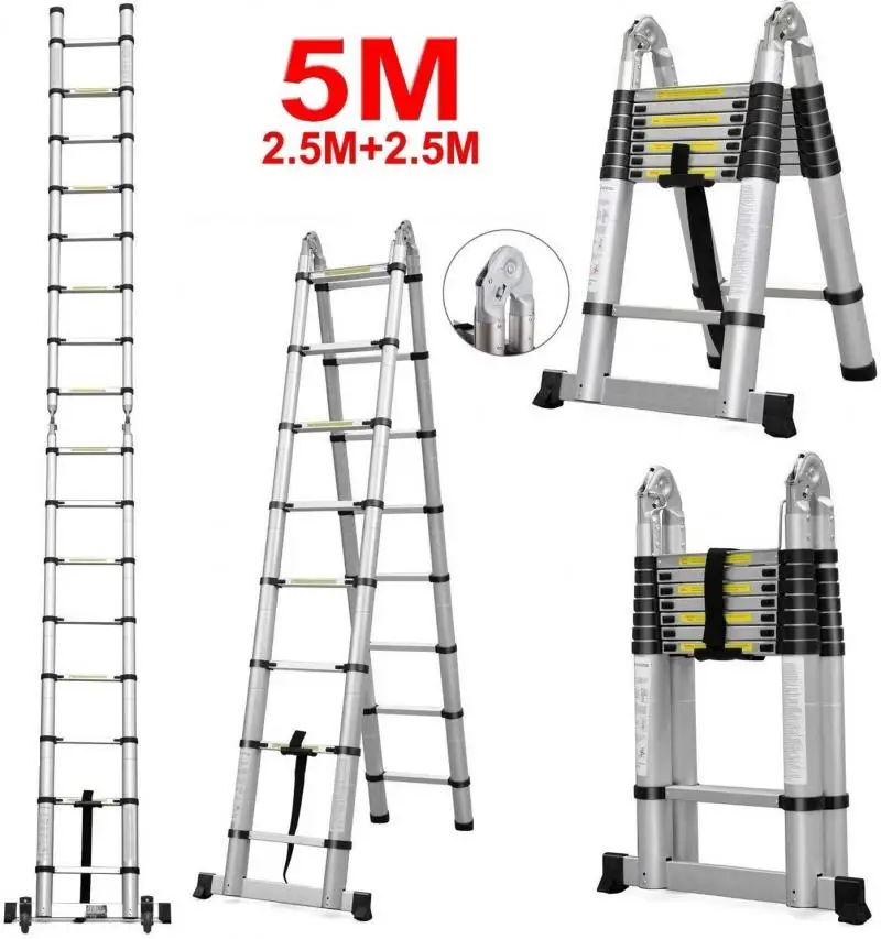 

5M Telescopic Aluminum Ladder Multifunction Portable With Bag Crossbar Home Folding Engine Ladders Construction Tools HWC