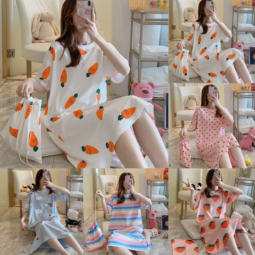 

Summer Nightgown Women Short Sleeve Nighties Sleepdress Sexy Girl Strap Casual Cute Fruit Nightdress Nightdress Girl Chest Pad