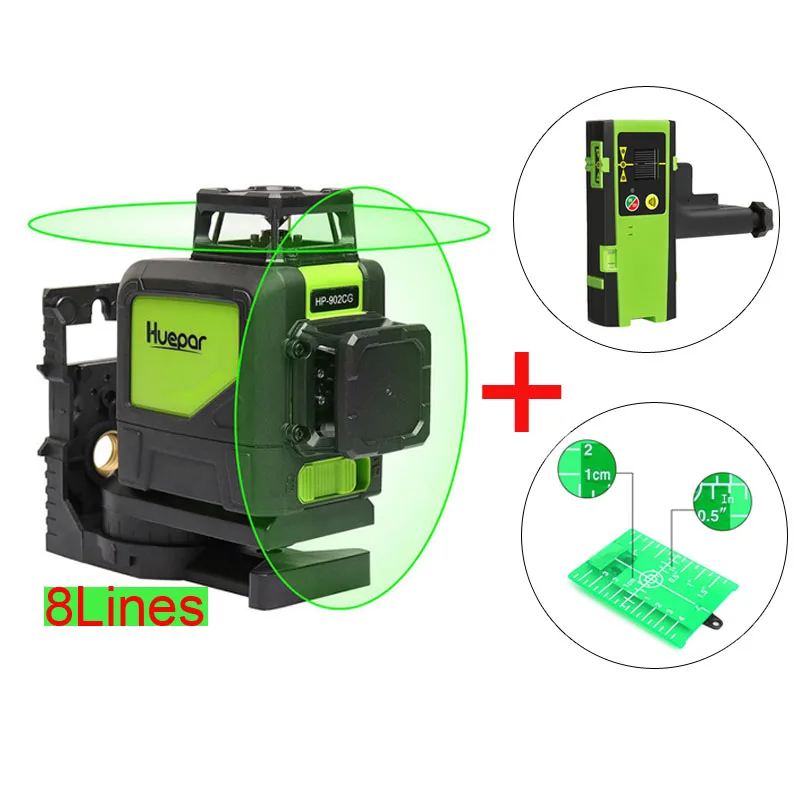 8-линейный зеленый перекрестный лазерный уровень вращение на 360 градусов +