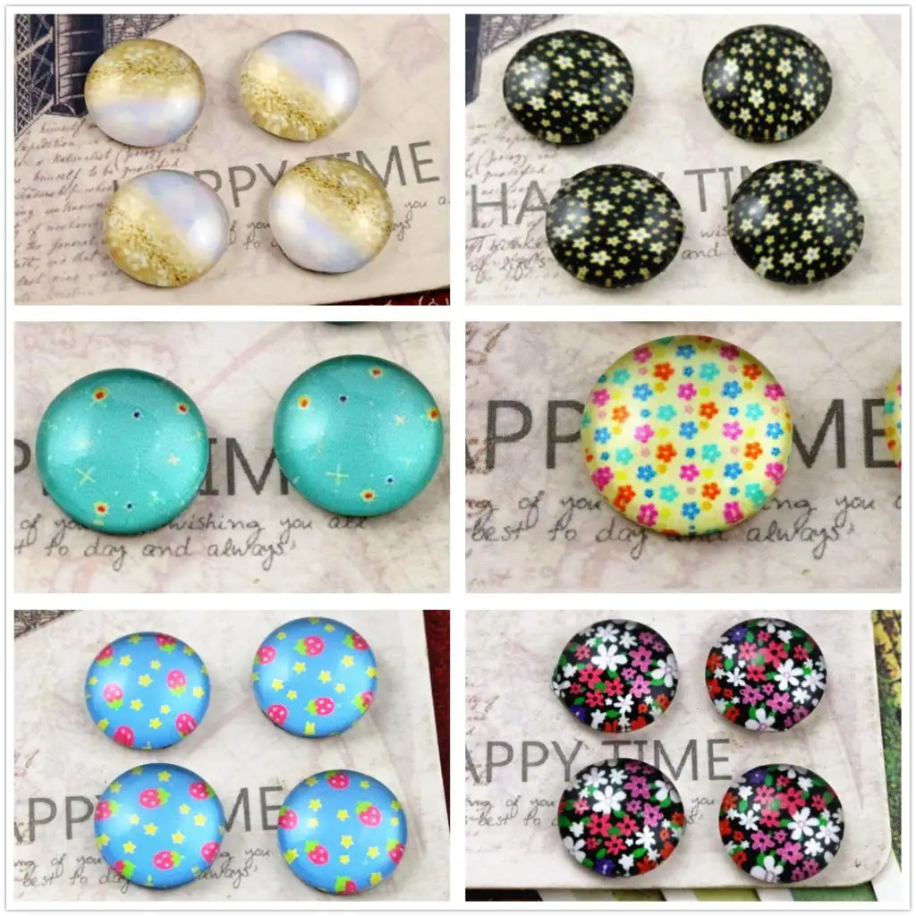 

Hot Sale 20pcs/Lot 12mm Popular Flower Style Handmade Glass Cabochons Pattern Domed Jewelry Accessories Supplies