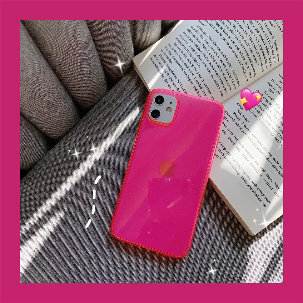 

Qianliyao Neon Fluorescent Solid Color Phone Case For iPhone 12 11 Pro XR X XS Max 7 8 Plus Cases Soft IMD Clear Back Cover