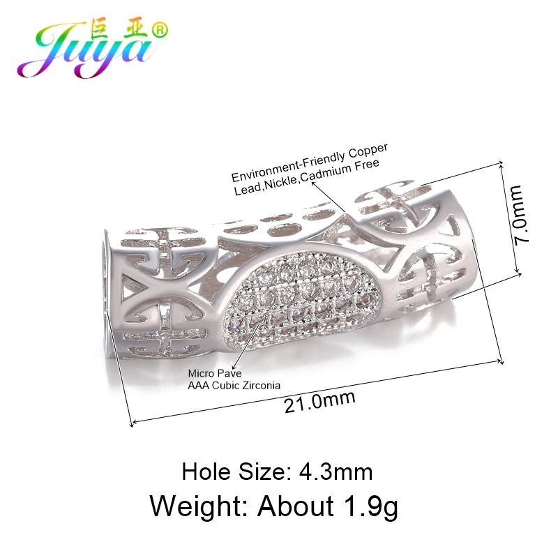White Gold Juya DIY золотые/серебряные/розовые золотые разделительные бусины, поставки, микро проложенные циркониевые изогнутые трубчатые бусины для изготовления ювелирных изделий из натурального камня и жемчуга - Цвет: White Gold